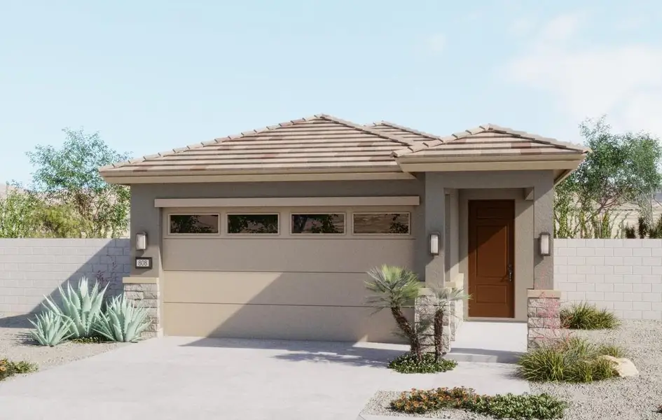 Representative exterior photo of a completed home built from the Mariposa by Risewell Homes in Mira Vista at Victory, Buckeye, AZ (Image 2). Representative exterior photo of a completed home built from the Mariposa by Risewell Homes in Mira Vista at Victory, Buckeye, AZ (Image 2).