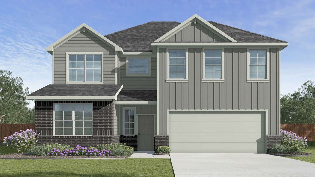 Representative exterior photo of a completed home built from the Prosper by D.R. Horton in Highland Village, Nome, TX (Image 1). Representative exterior photo of a completed home built from the Prosper by D.R. Horton in Highland Village, Nome, TX (Image 1).