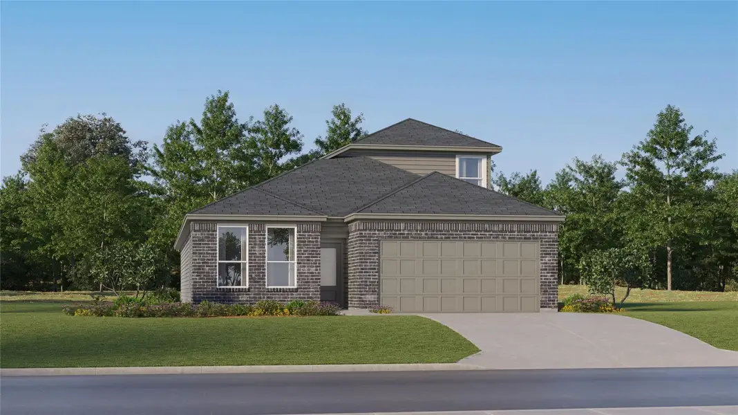 Front exterior of a new home in Waterstone, Kyle, TX, highlighting curb appeal (Image 2). Front exterior of a new home in Waterstone, Kyle, TX, highlighting curb appeal (Image 2).