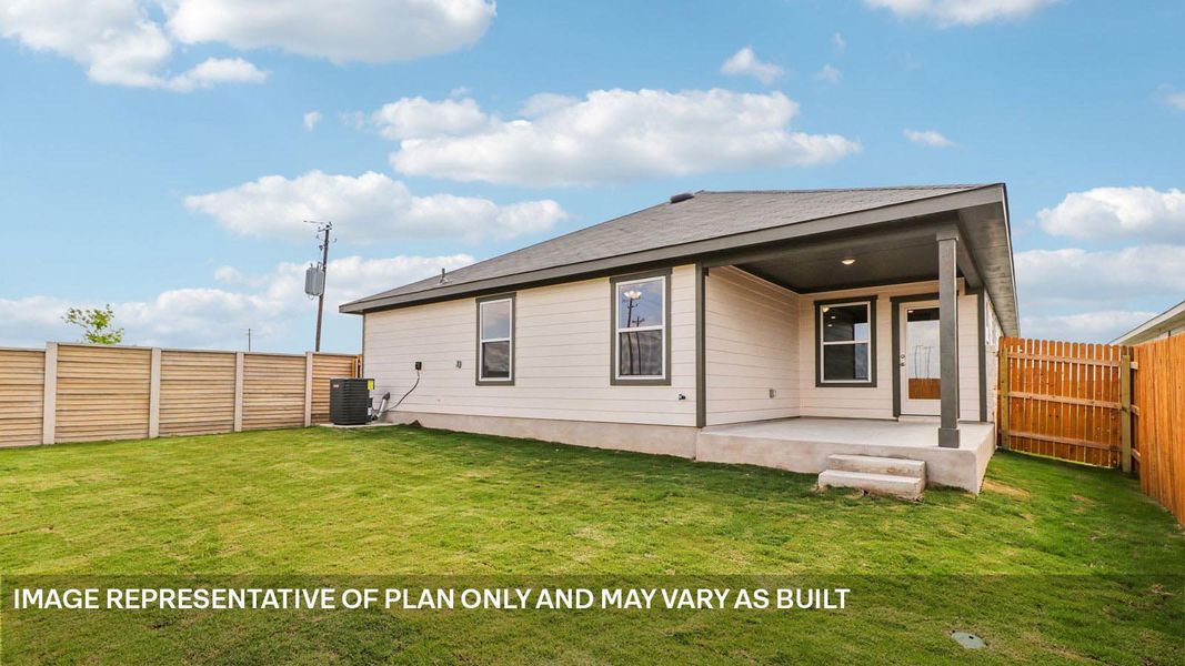 Exterior details and patio area of a home in Revelry, Del Valle (Image 16).
