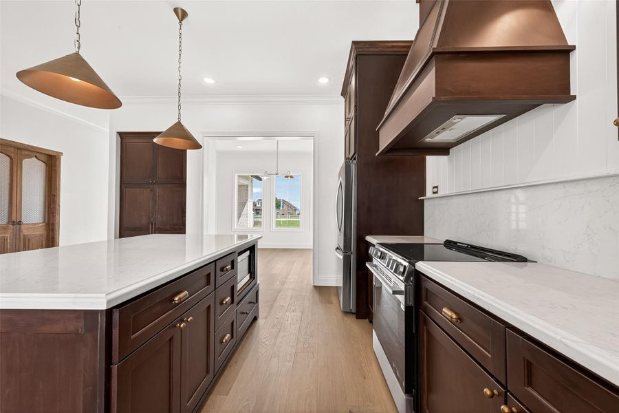 Quartzite countertops & backsplash in the kitchen