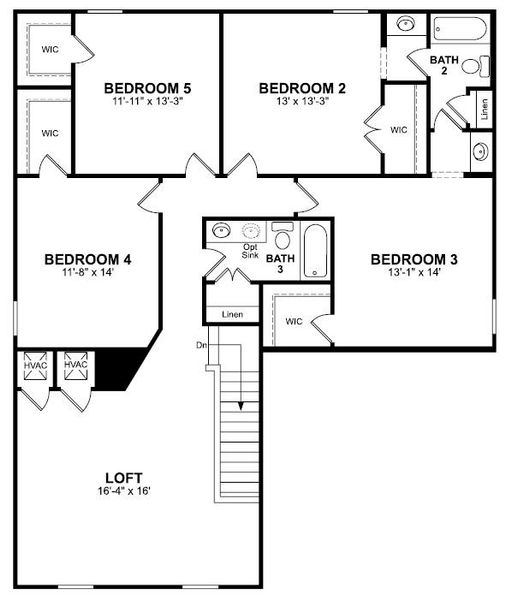 2D floor plan layout for the Newbury I by Beazer Homes in Estates at Lake Jesup, Sanford, FL (Image 4).