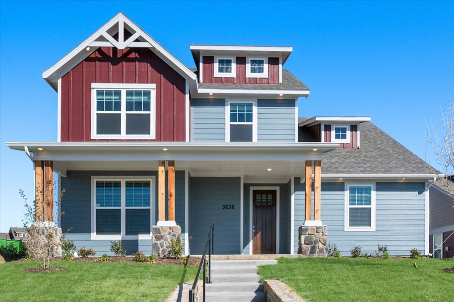Front exterior of a new home in Heritage Towne, Midlothian, TX, highlighting curb appeal (Image 24).