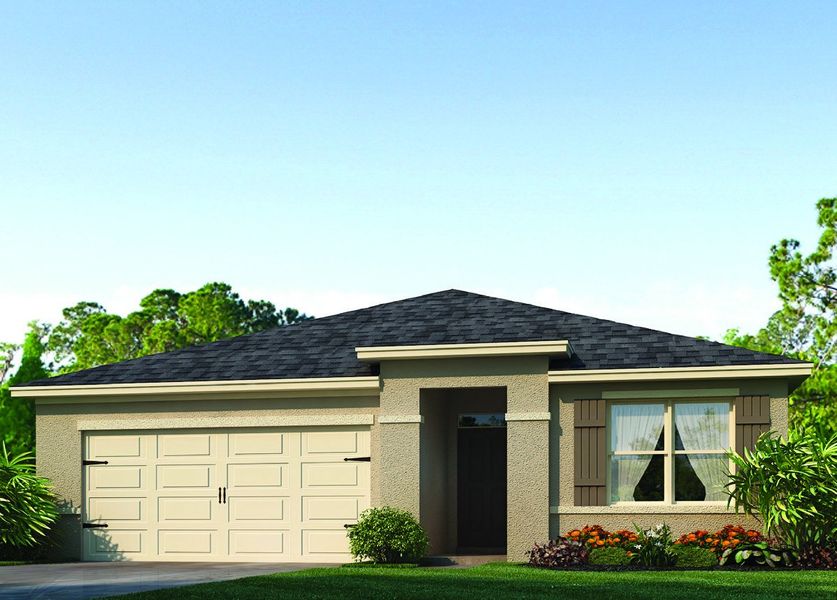 Front exterior of a new home in Oak Leaf Preserve, New Smyrna Beach, FL, highlighting curb appeal (Image 2).