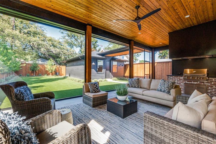 spacious patio with retractable mosquito screens