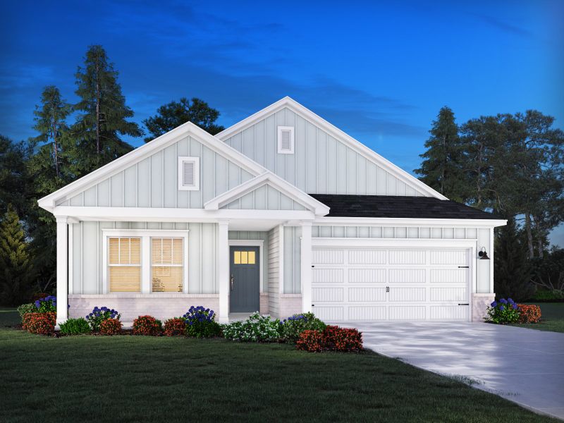 Front exterior of a new home in Crown Pointe, Georgetown, SC, highlighting curb appeal (Image 1). Front exterior of a new home in Crown Pointe, Georgetown, SC, highlighting curb appeal (Image 1).