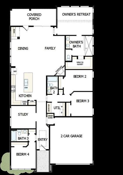 2D floor plan layout of this home in South Pointe  Cottage Series, Mansfield, TX (Image 3).