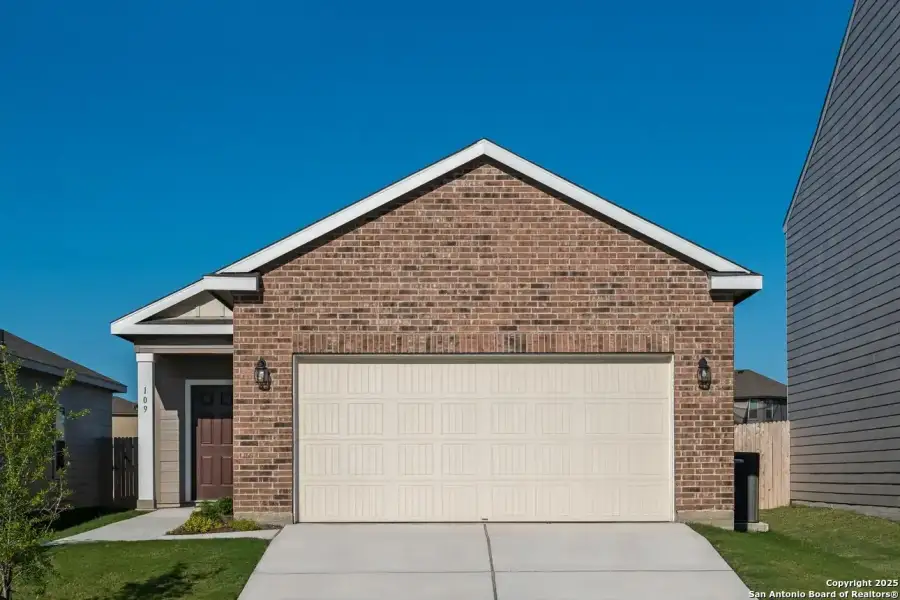 Front exterior of a new home in Trails at Culebra, San Antonio, TX, highlighting curb appeal (Image 11). Front exterior of a new home in Trails at Culebra, San Antonio, TX, highlighting curb appeal (Image 11).