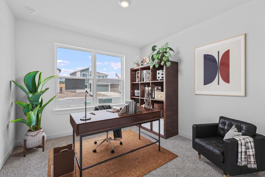 Office space featuring carpet floors and baseboards Office space featuring carpet floors and baseboards