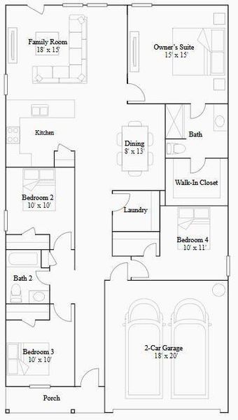 2D floor plan layout of this home in Spring Branch Crossing, Conroe, TX (Image 3).