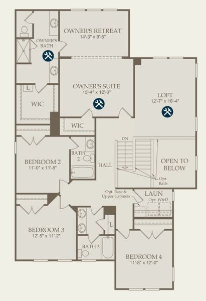 2D floor plan layout for the Leyton by Pulte Homes in Elmbrook, Matthews, NC (Image 5).