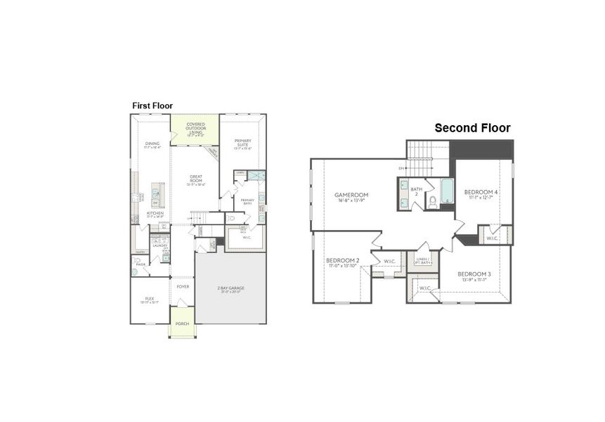 2D floor plan layout for the Emery by Tri Pointe Homes in LaPrelle, Haslet, TX (Image 4).
