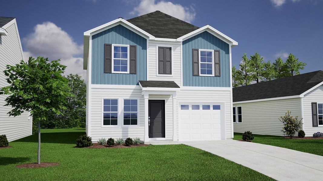 Representative exterior photo of a completed home built from the Barnwell - Genesis Value Collection by Mungo Homes in Richmond Hill, Inman, SC (Image 1).