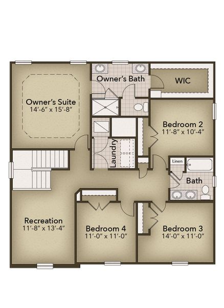 2D floor plan layout for the The Poppy by Chesapeake Homes in The Farm at Neill's Creek, Lillington, NC (Image 6).
