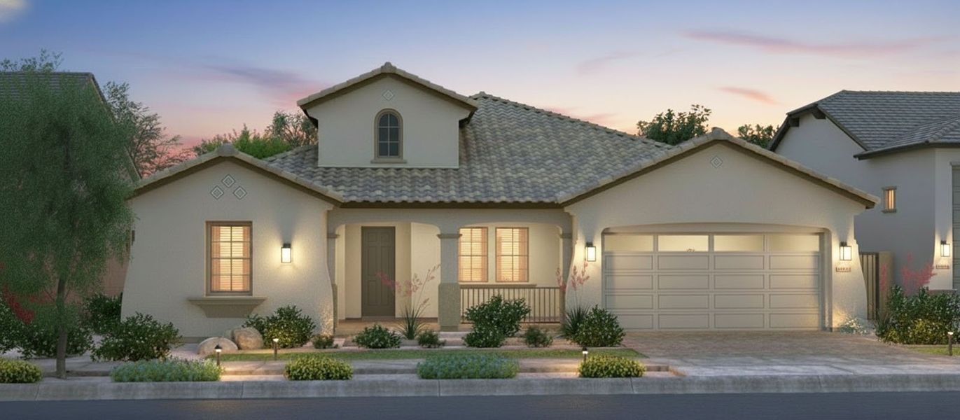 Representative exterior photo of a completed home built from the Petaluma by Fulton Homes in Sonoma Coast, Queen Creek, AZ (Image 2). Representative exterior photo of a completed home built from the Petaluma by Fulton Homes in Sonoma Coast, Queen Creek, AZ (Image 2).