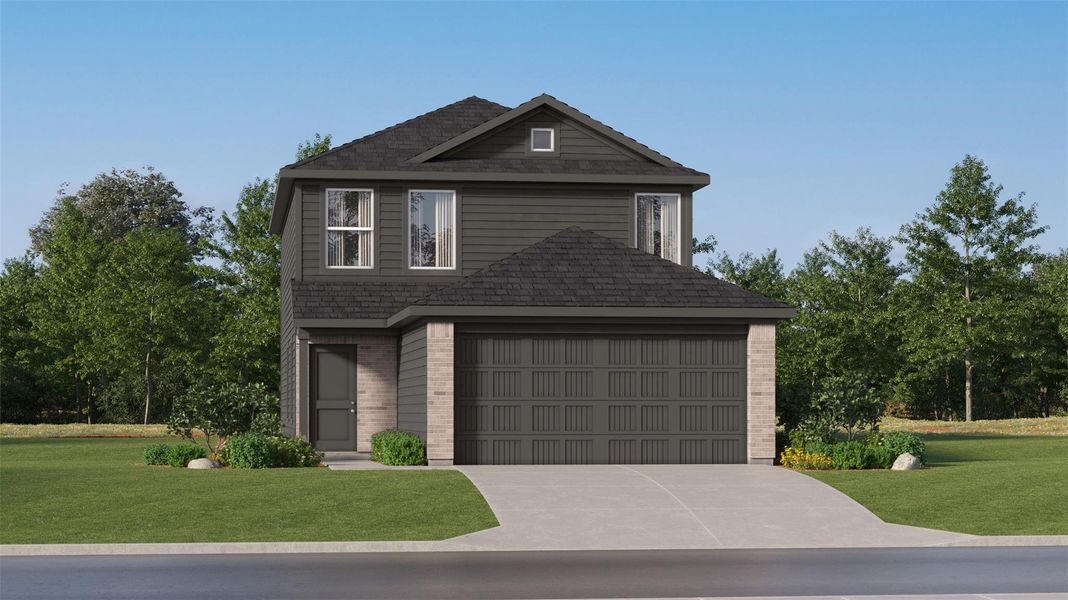 Front exterior of a new home in Rancho Del Cielo, Jarrell, TX, highlighting curb appeal (Image 20).