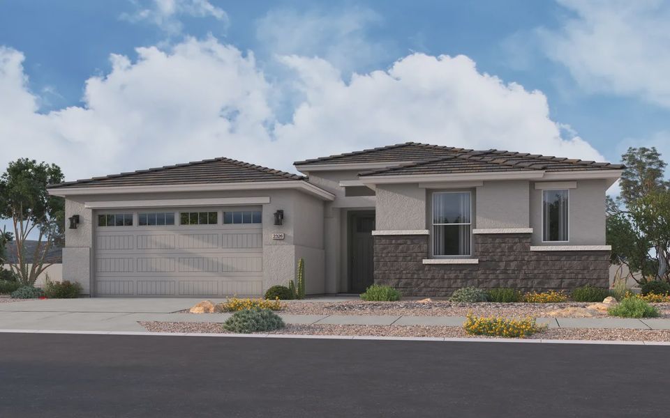 Representative exterior photo of a completed home built from the 2326 by Elliott Homes in Acacia at Santana, Yuma, AZ (Image 22).