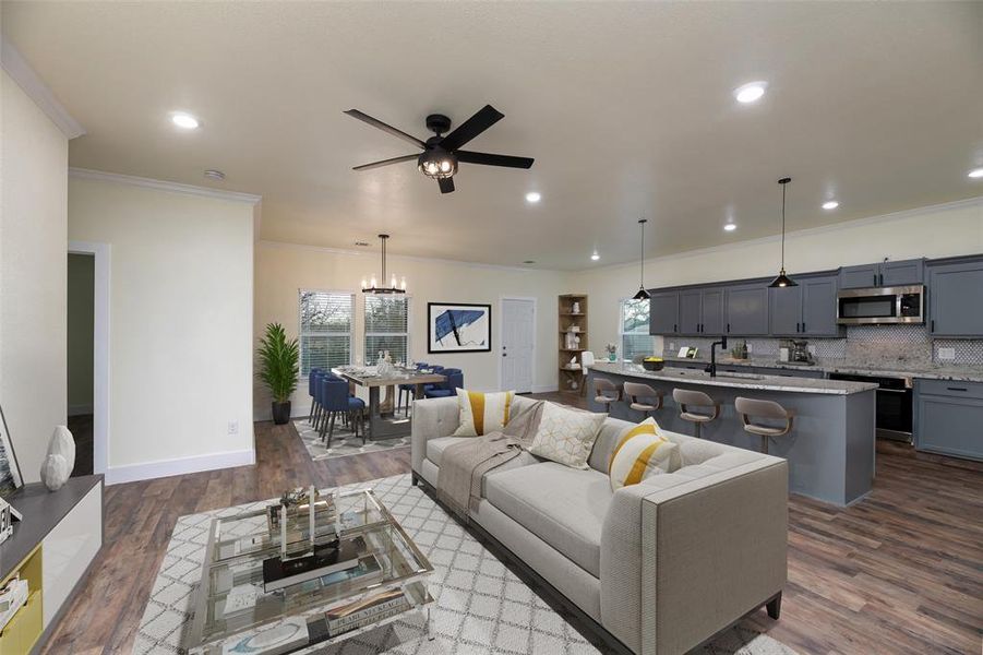 Plenty of room for all your family and friends to gather and share celebrations. Virtual staging.