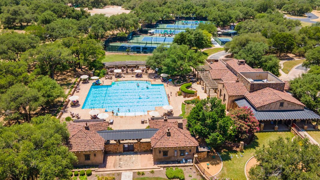 Drone / aerial view of a pool