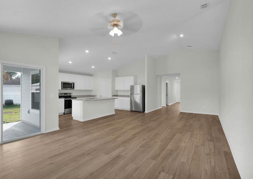 The family room opens up to the backyard patio.