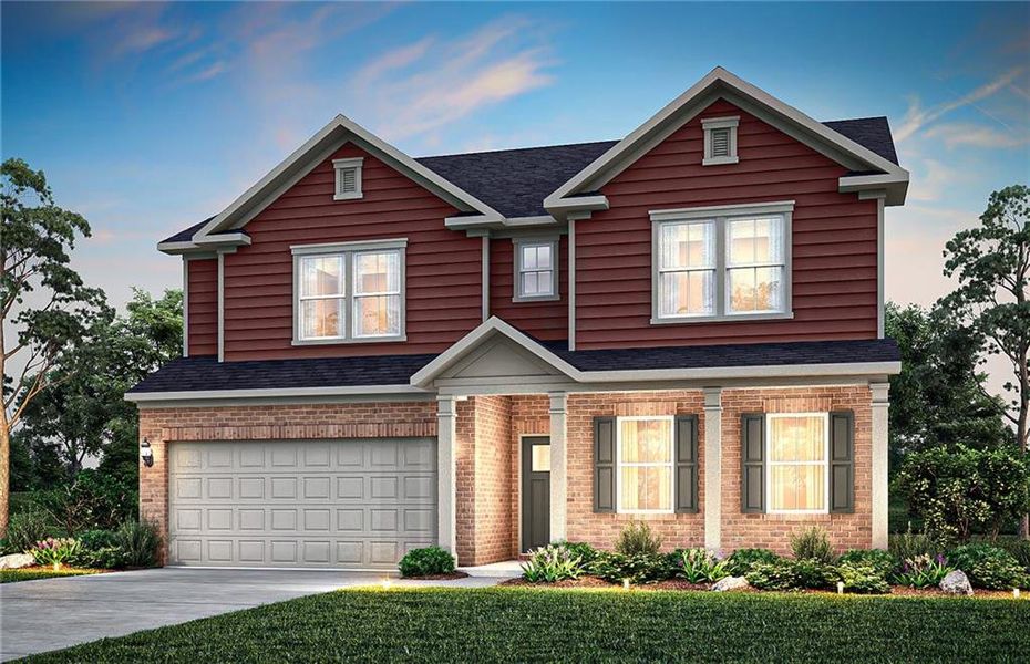 Front exterior of a new home in Watermist at Mirror Lake, Villa Rica, GA, highlighting curb appeal (Image 1). Front exterior of a new home in Watermist at Mirror Lake, Villa Rica, GA, highlighting curb appeal (Image 1).