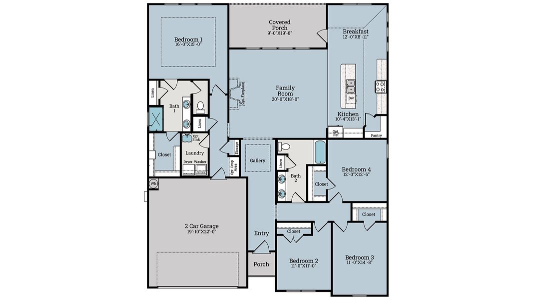2D floor plan layout for the Camellia by D.R. Horton in Breakfast Point East Phase II, Panama City Beach, FL (Image 3).