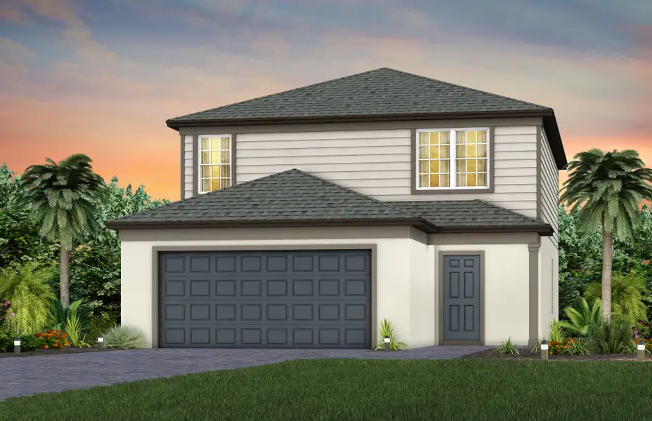 Front exterior of a new home in Reagan Landing, Bradenton, FL, highlighting curb appeal (Image 1). Front exterior of a new home in Reagan Landing, Bradenton, FL, highlighting curb appeal (Image 1).