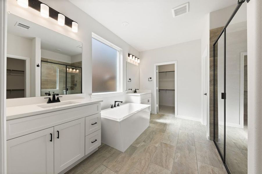 Featuring dual vanities, soaking tub, spacious walk in shower and his & her closets, you'll fend everything you have been searching for in this dream owner's bath!