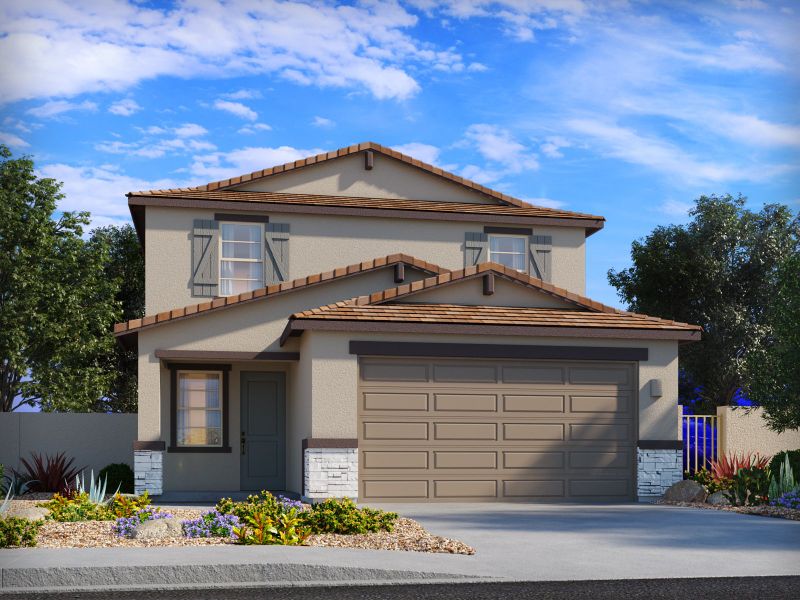 Representative exterior photo of a completed home built from the Amber by Meritage Homes in Mandarina - Signature Series, Marana, AZ (Image 2). Representative exterior photo of a completed home built from the Amber by Meritage Homes in Mandarina - Signature Series, Marana, AZ (Image 2).