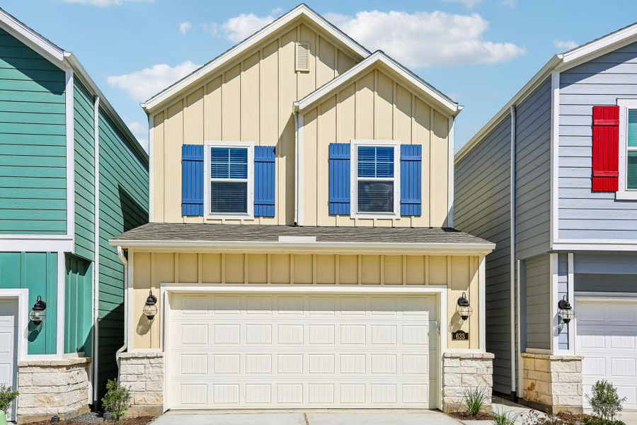Front exterior of a new home in Kemah Crossing - City Series, Kemah, TX, highlighting curb appeal (Image 25).