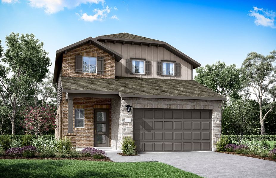 Front exterior of a new home in Parmer Ranch, Georgetown, TX, highlighting curb appeal (Image 18). Front exterior of a new home in Parmer Ranch, Georgetown, TX, highlighting curb appeal (Image 18).
