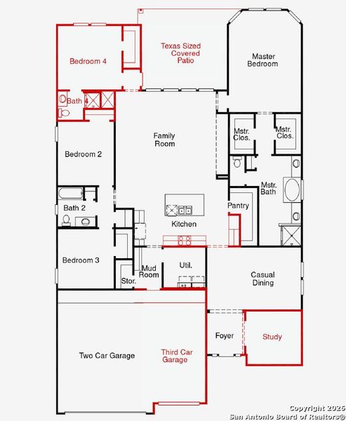 2D floor plan layout of this home in Homestead 65', Schertz, TX (Image 3).