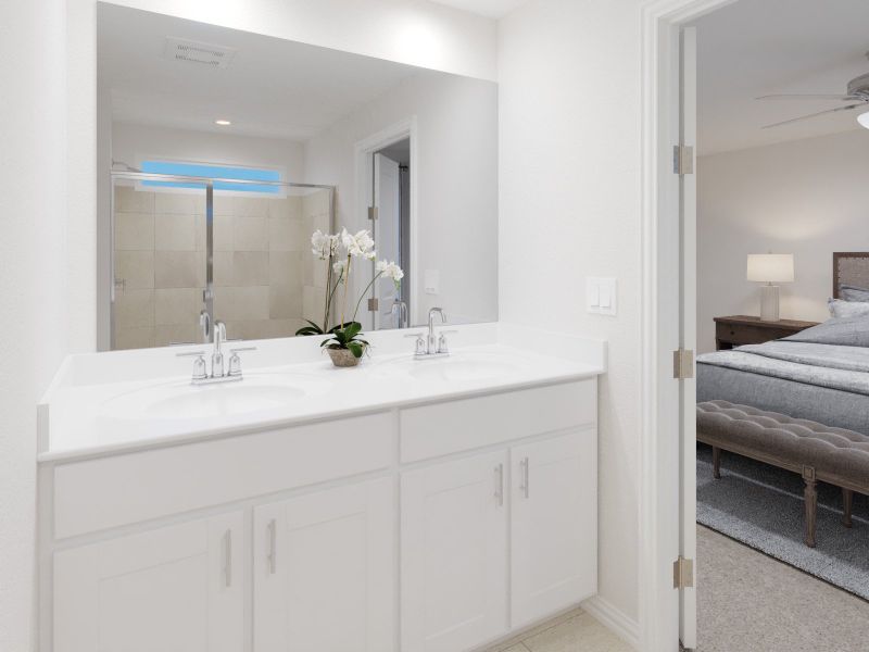 Dual vanities perfect for getting ready. Dual vanities perfect for getting ready.