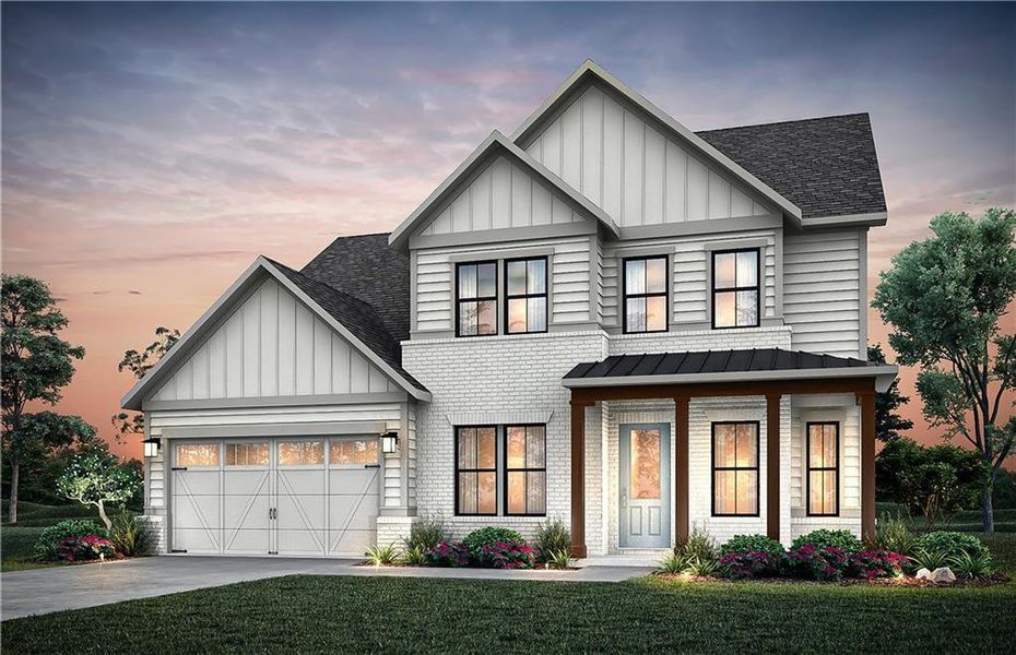 Front exterior of a new home in Silverwood, Cumming, GA, highlighting curb appeal (Image 19). Front exterior of a new home in Silverwood, Cumming, GA, highlighting curb appeal (Image 19).