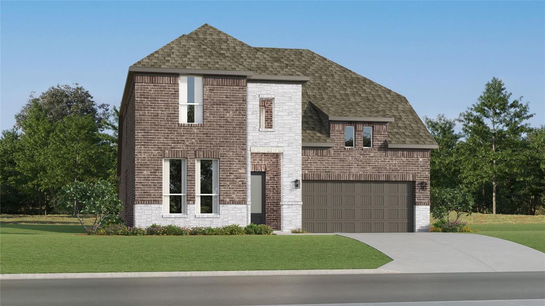 Front exterior of a new home in Woodfield Preserve, Georgetown, TX, highlighting curb appeal (Image 2). Front exterior of a new home in Woodfield Preserve, Georgetown, TX, highlighting curb appeal (Image 2).