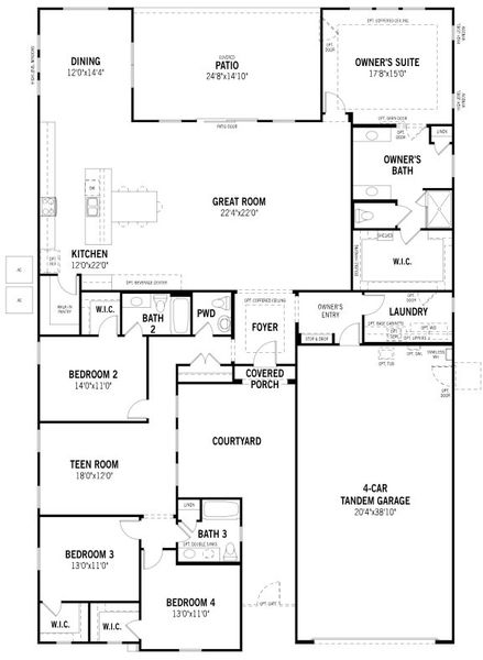 2D floor plan layout for the Mint by Mattamy Homes in Cantabria at Rincon Knolls, Vail, AZ (Image 4).