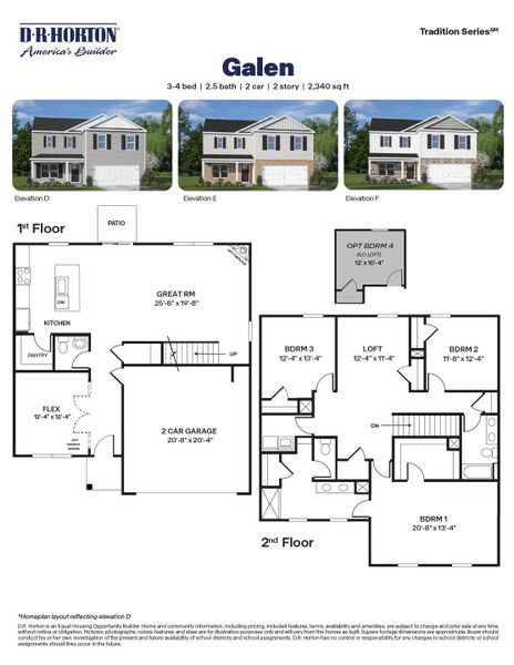 2D floor plan layout for the GALEN by D.R. Horton in The Landing at Winston Pointe, Clayton, NC (Image 3).