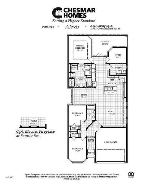 A detailed layout illustrates a modern single-story floor plan featuring a spacious open-concept living area.