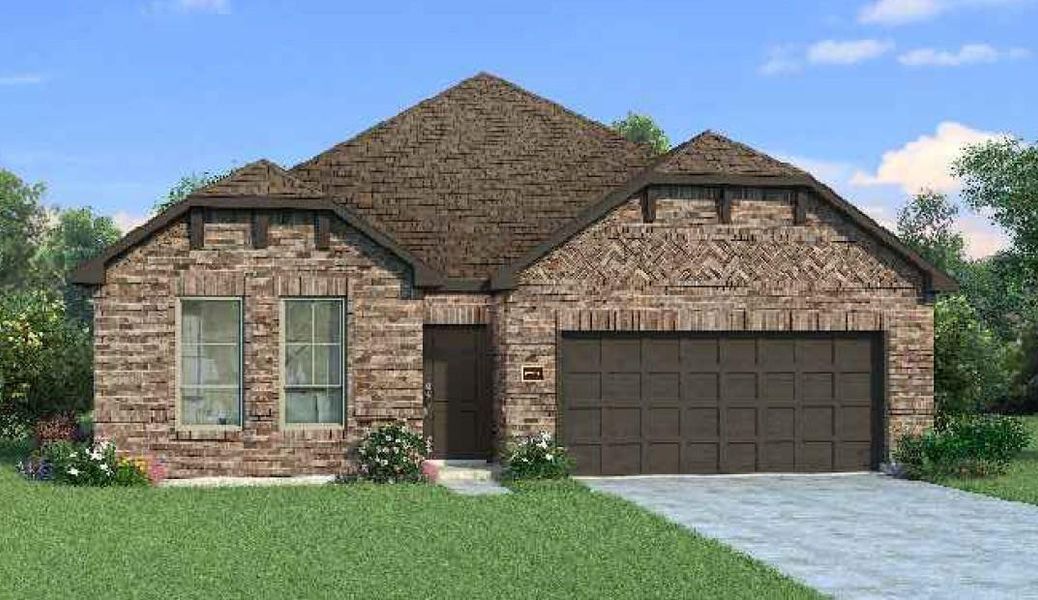 Front exterior of a new home in Sorella 50s, Tomball, TX, highlighting curb appeal (Image 1). Front exterior of a new home in Sorella 50s, Tomball, TX, highlighting curb appeal (Image 1).