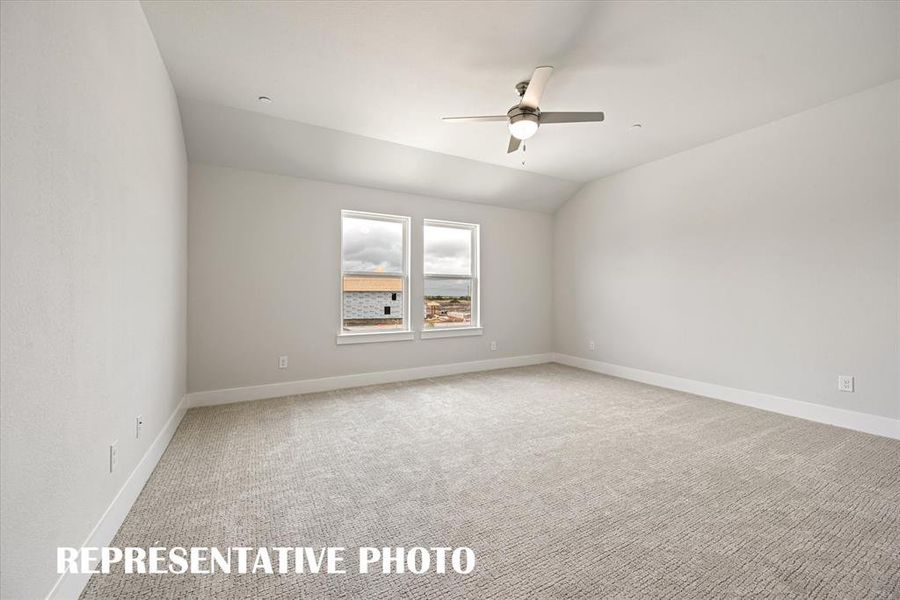 With high ceilings, oversized windows and a neutral color palette, this owner's suite is a peaceful retreat where you can rest and renew at the end of the day!  REPRESENTATIVE PHOTO