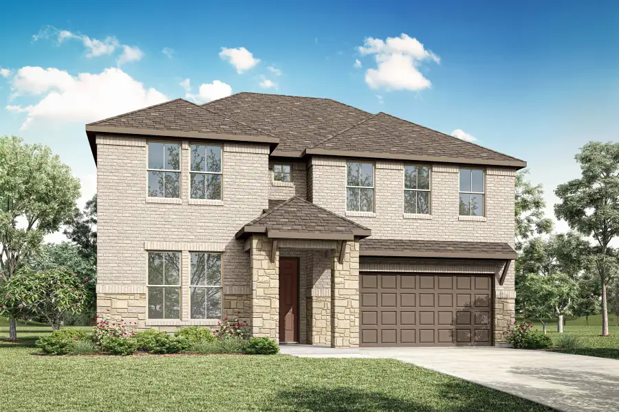 Representative exterior photo of a completed home built from the Lillian by Tri Pointe Homes in Bridgewater, Midlothian, TX (Image 12). Representative exterior photo of a completed home built from the Lillian by Tri Pointe Homes in Bridgewater, Midlothian, TX (Image 12).