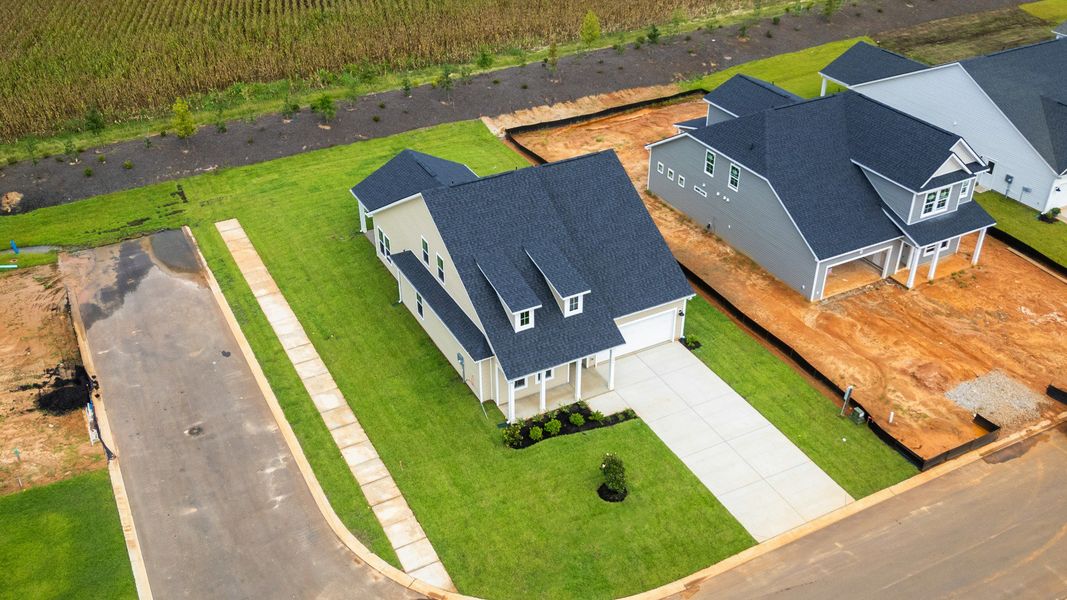 Aerial view of home location within Chestnut Farms by DRB Homes