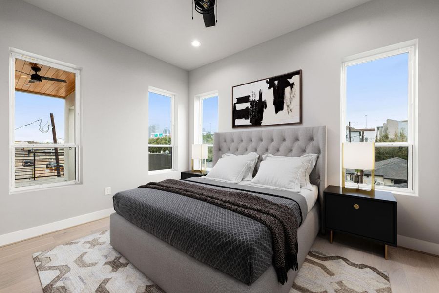 Virtual Staging - Bedroom: Spacious secondary bedroom with large windows and neutral tones Virtual Staging - Bedroom: Spacious secondary bedroom with large windows and neutral tones
