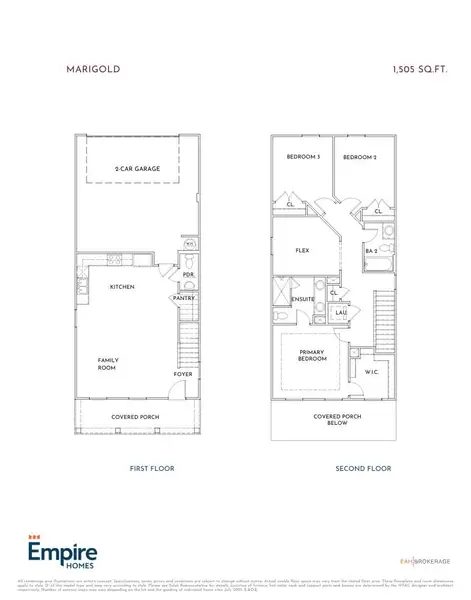 2D floor plan layout for the Marigold by Empire Homes in Wildflower, Chattanooga, TN (Image 1).