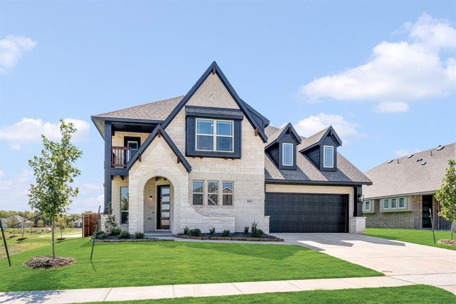 Front exterior of a new home in Hunters Ridge, Crowley, TX, highlighting curb appeal (Image 2).