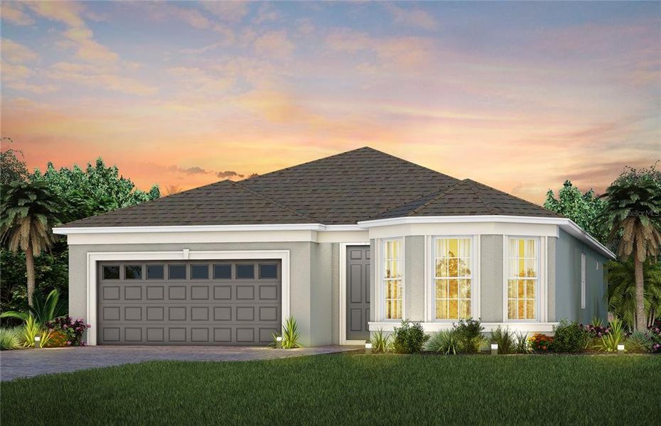 Florida Mediterranean FM2 Exterior Design. Artistic rendering for this new construction home. Pictures are for illustrative purposes only. Elevations, colors and options may vary.