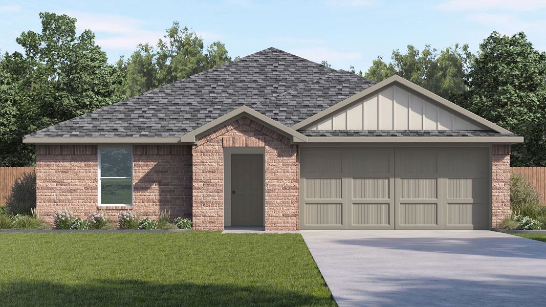 Representative exterior photo of a completed home built from the Austin by D.R. Horton in Westward Pointe, Sealy, TX (Image 1). Representative exterior photo of a completed home built from the Austin by D.R. Horton in Westward Pointe, Sealy, TX (Image 1).