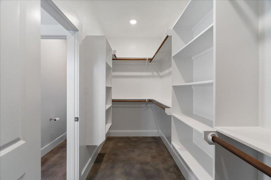 The walk-in closet has built-in shoe racks and plenty of space for your wardrobe. The walk-in closet has built-in shoe racks and plenty of space for your wardrobe.