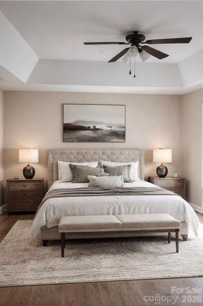 Virtually staged primary bedroom