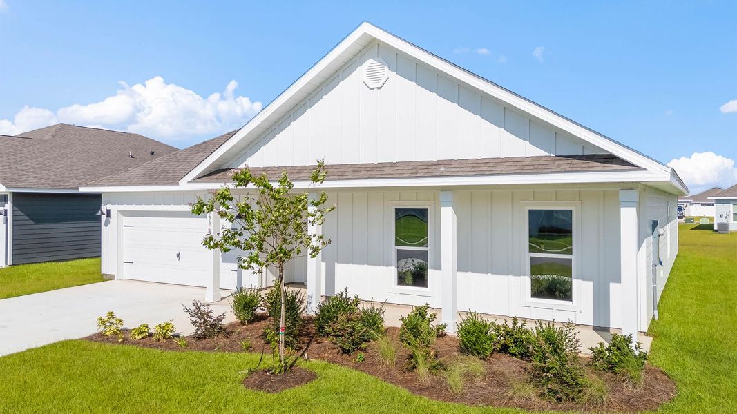 Front exterior of a new home in Liberty, Panama City, FL, highlighting curb appeal (Image 2). Front exterior of a new home in Liberty, Panama City, FL, highlighting curb appeal (Image 2).